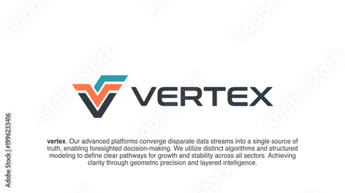 The Vertex logo emphasizes the convergence of data streams into one unified source, reflecting the company's commitment to clarity, precision, and intelligent decision-making.