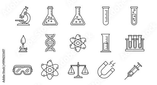Collection of Hand Drawn Science Icons and Symbols.