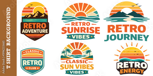 Retro summer club t shirt graphic with palm trees and sunset.
