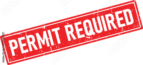 Grunge red rectangular rubber stamp with white letters permit required isolated on white