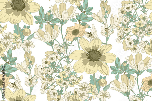 Flowers seamless pattern with exotic flowers on transparent background for wrapping paper, wallpaper print and textile	
