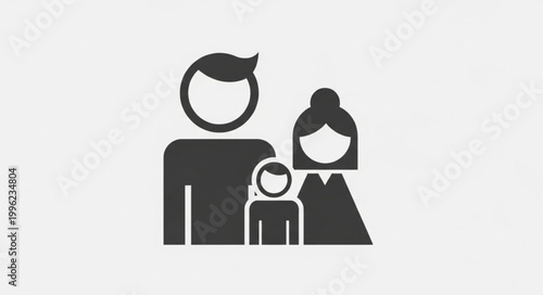 Simple Icon Representing A Family Unit With Parents And Child.