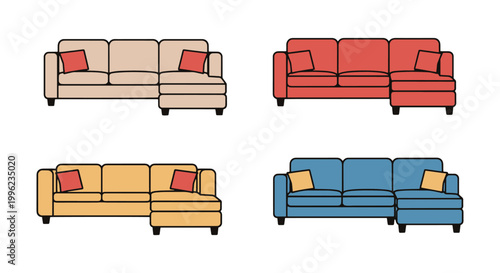 Sectional Sofa Line art vector modern abstract color shapes
