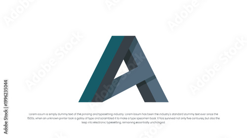 This abstract typographic image showcases a modern rendering of the letter 'A', blending shades of blue and gray to create a unique visual appeal for design purposes.