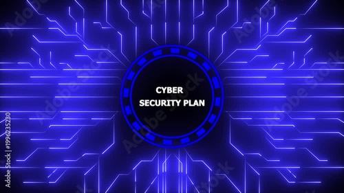 Digital cyber security plan displayed with circuitry and technology graphics, 4k animation motion graphics video.