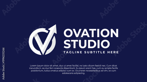 A sleek logo for Ovation Studio, demonstrating professionalism with clean lines and a symbol of growth, inviting clients to engage with creative services.