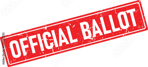 Official Ballot distressed red rubber stamp impression in white bold text, rectangular shape