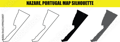 Set of four distinct artistic graphic representations of nazare municipality map boundary silhouette located in portugal.