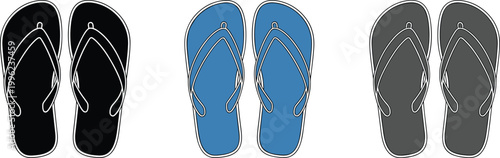Flip Flops Sandal Vector Set with Casual Summer Footwear in Different Colors for Beach, Vacation and Everyday Comfort Lifestyle Design