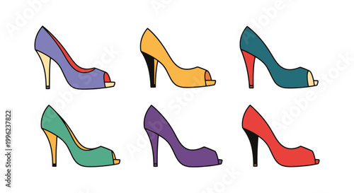 Peep Toe Heels Line art vector simple color shapes illustration