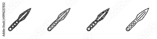 Sketch throwing knife icon design set