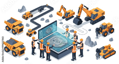 Construction Site Technology and Heavy Machinery Illustration.