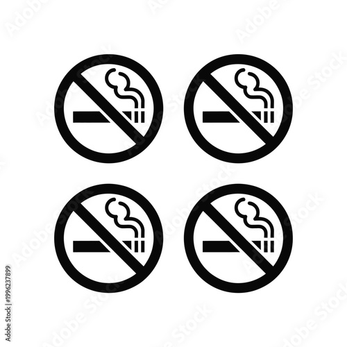 No smoking sign icons in black and white color