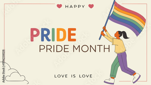 Pride Month, LGBTQ Pride Flag, Rainbow Flag, Diversity Celebration, Inclusive Vector Illustration