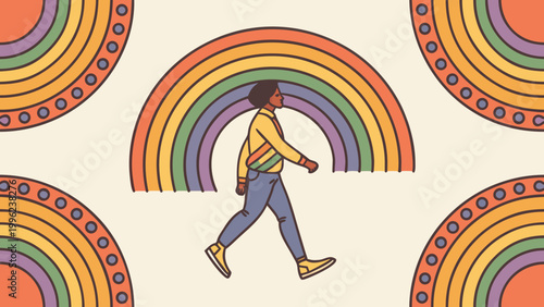 Retro rainbow pattern, colorful illustration, youthful vibe, decorative design