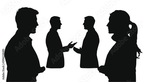 Business professionals engage in a group discussion to exchange ideas within a corporate setting.