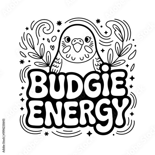 A budgie vector illustration with energetic design and text