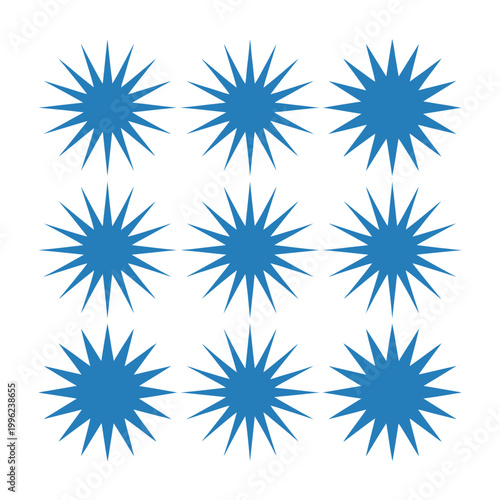 A blue starburst icon set on a white background for design