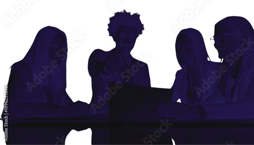 Colleagues gather around a desk to collaborate on a project during a productive office meeting session.