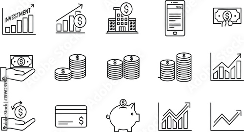 Financial growth and economic success a collection of hand drawn style icons representing business and investment