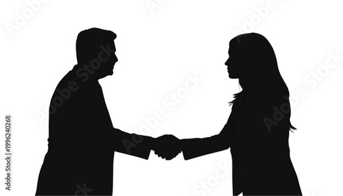 Businessman and businesswoman shake hands to finalize a successful professional agreement together.