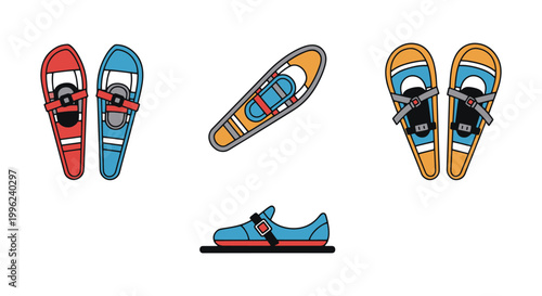 Snowshoes Line art vector set modern abstract design