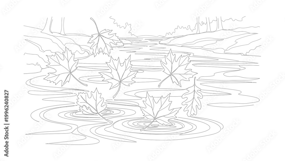 Fototapeta premium Leaves floating on a serene pond.