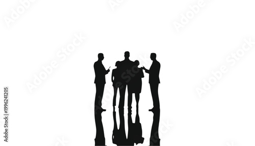 Group of professionals stands together in a silhouette formation to represent teamwork and leadership.