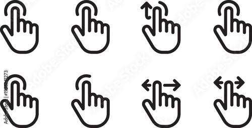 Touch screen gesture icon collection for mobile application interface and interactive display navigation vector design.