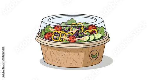 salad in eco friendly biodegradable bowl with clear lid