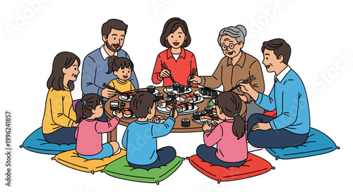 Multigenerational family enjoying meal together at home