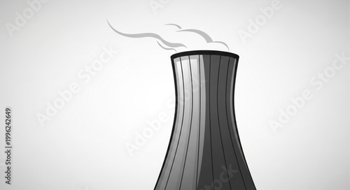 Cooling tower emitting steam against a plain background.