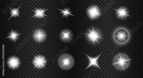 Glowing star flare light effects set isolated on transparent background