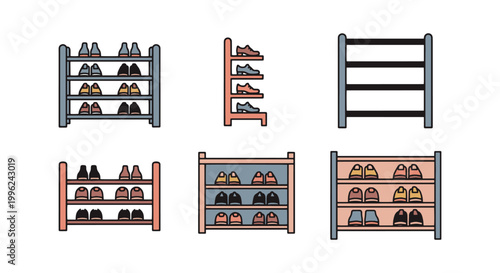 Shoe Rack Line art vector set colorful abstract modern