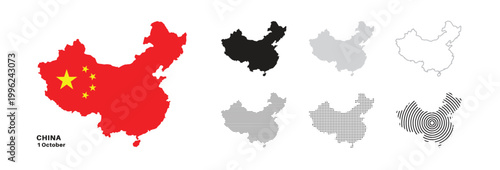 Set of isolated china maps. china flag overlaid with flag proportions. Maps and traveling around the world