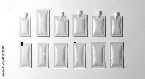 Assortment of Blank White Pouches with Spouts stand up pouches