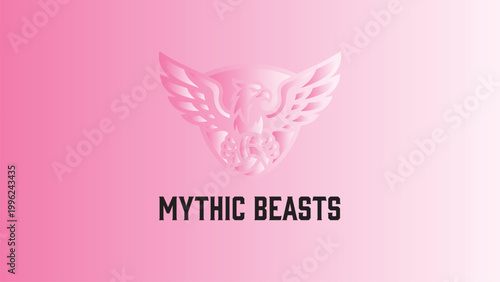 Mythic beasts logo with wings on pink gradient background