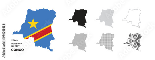 Set of isolated democratic republic of the congo maps. congo flag overlaid with flag proportions. Maps and traveling around the world