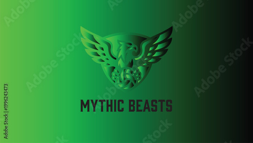 Mythic beasts logo with wings on green gradient background