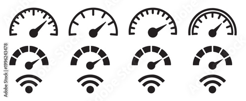 Set of four speedometer and performance level gauge icon. vector illustration eps 10.