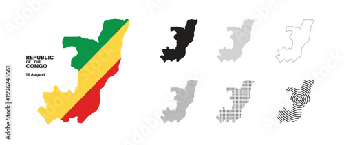 Set of isolated republic of the congo maps. republic of the congo flag overlaid with flag proportions. Maps and traveling around the world