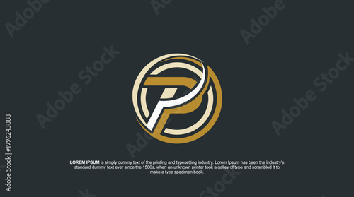 A modern representation of the classic lorem ipsum text, suitable for prints and designs, featuring a stylized 'P' logo that symbolizes the printing and typesetting industry.