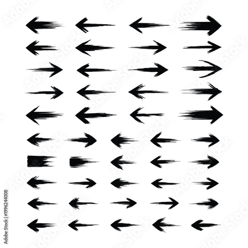 Collection of black brushstroke arrows diverse directions and styles