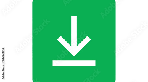 A green download icon with a white arrow pointing downwards on a plain background