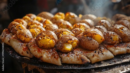 Golden Stuffed Kulcha Naan with Spicy Potato Filling, Traditional Indian Bread, Street Food Cuisine