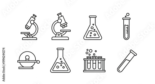 Scientific Laboratory Equipment Icons Set Vector Illustration.