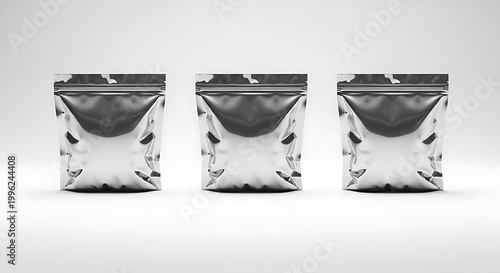 Three Silver Stand Up Pouches in a Row zipper pouch