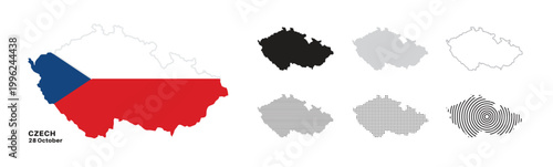 Set of isolated czech republic maps. czech republic flag overlaid with flag proportions. Maps and traveling around the world