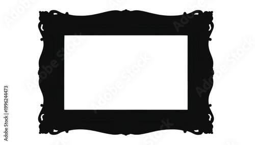 Picture frame features a detailed ornate border surrounding a plain white space for custom designs.