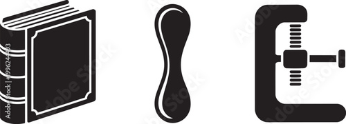 Book spoon and clamp vector illustration simple modern design on white background for concepts with black